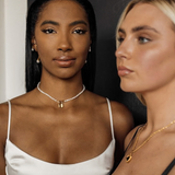 Model wearing the Lily Necklace from the front, showcasing vintage "old money" aesthetic.