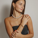 Front profile of the Margaret Necklace, showcasing its elegant length and pearls.