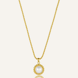 Myrcella Necklace featuring a baroque pearl pendant on an 18k gold-coated chain.