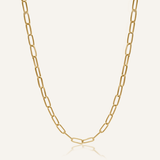 Product shot of the Tawnie Necklace showing its 18K gold-coated paperclip chain design.