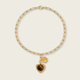 Tiger Eye Necklace, Tiger Eye Jewelry, Gold Tiger Eye Necklace, Tiger Eye Pendant, Heart Pendant Necklace, Molten Heart Necklace, Paperclip Chain Necklace, Gold Necklace for Women, Statement Necklace, Modern Gold Necklace, Layering Necklace, Women's Fashion Jewelry, Contemporary Jewelry, Luxury Gold Necklace, Everyday Gold Necklace, Unique Gold Necklace, Natural Tiger Eye Necklace, Vintage Inspired Jewelry, VIEA Jewelry
