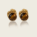 Tiger Eye Stud Earrings, Sculptural Stud Earrings, Molten Earrings, Tiger Eye Earrings, Brass Earrings, Organic Jewelry, Statement Stud Earrings, Women's Earrings, Textured Brass Earrings, Modern Jewelry, Tiger Eye Jewelry, Sculptural Jewelry, Contemporary Earrings, Gold Stud Earrings, Artisan Earrings, Everyday Statement Earrings, Natural Tiger Eye Earrings, Designer Stud Earrings, VIEA Earrings, VIEA Jewelry
