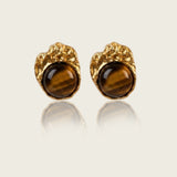 Tiger Eye Stud Earrings, Sculptural Stud Earrings, Molten Earrings, Tiger Eye Earrings, Brass Earrings, Organic Jewelry, Statement Stud Earrings, Women's Earrings, Textured Brass Earrings, Modern Jewelry, Tiger Eye Jewelry, Sculptural Jewelry, Contemporary Earrings, Gold Stud Earrings, Artisan Earrings, Everyday Statement Earrings, Natural Tiger Eye Earrings, Designer Stud Earrings, VIEA Earrings, VIEA Jewelry