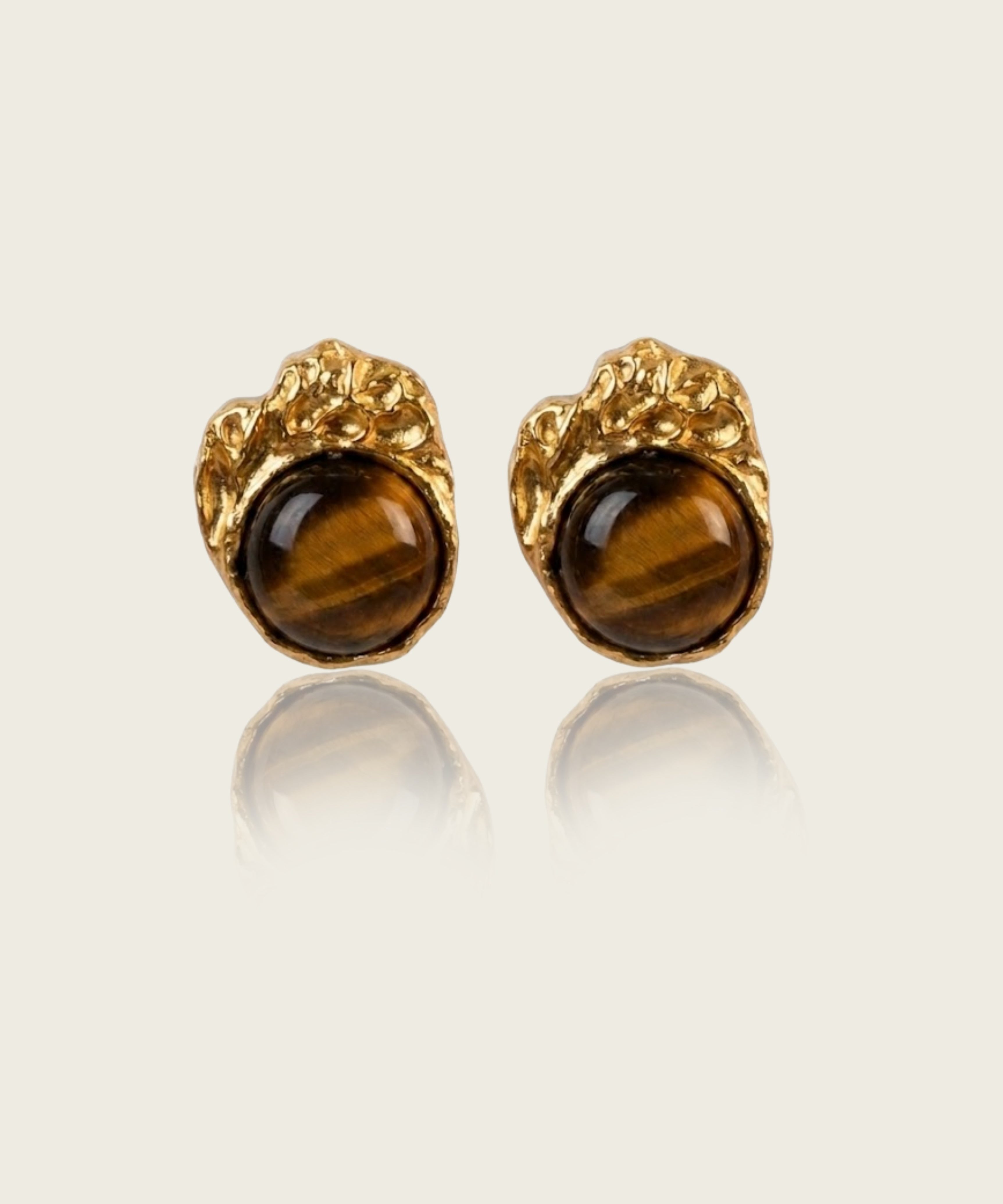 Tiger Eye Stud Earrings, Sculptural Stud Earrings, Molten Earrings, Tiger Eye Earrings, Brass Earrings, Organic Jewelry, Statement Stud Earrings, Women's Earrings, Textured Brass Earrings, Modern Jewelry, Tiger Eye Jewelry, Sculptural Jewelry, Contemporary Earrings, Gold Stud Earrings, Artisan Earrings, Everyday Statement Earrings, Natural Tiger Eye Earrings, Designer Stud Earrings, VIEA Earrings, VIEA Jewelry