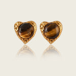 Tiger Eye Heart Earrings, Tiger Eye Stud Earrings, Heart Stud Earrings, Brass Heart Earrings, Brass Earrings, Statement Stud Earrings, Women's Earrings, Tiger Eye Jewelry, Heart Jewelry, Sculptural Earrings, Modern Jewelry, Everyday Statement Earrings, Gold Heart Earrings, Contemporary Earrings, Natural Tiger Eye Earrings, Fashion Earrings for Women, Heart Statement Earrings, VIEA Earrings, VIEA Jewelry