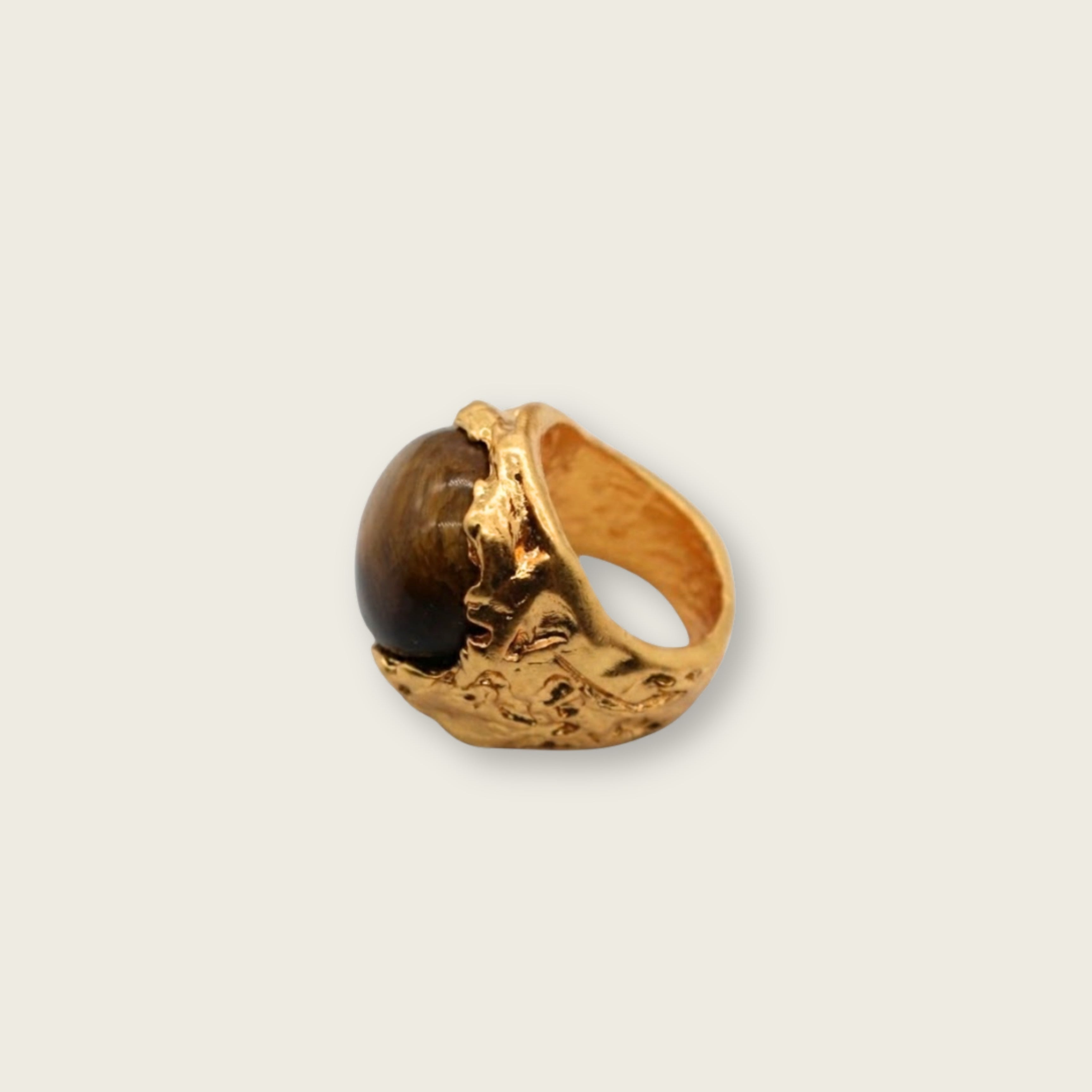 Tiger Eye Ring, Tiger Eye Statement Ring, Sculptural Ring, Molten Ring, Brass Statement Ring, Brass Ring, Statement Jewelry, Modern Ring, Organic Jewelry, Textured Brass Ring, Women's Statement Ring, Tiger Eye Jewelry, Sculptural Jewelry, Contemporary Ring, Gold Statement Ring, Everyday Statement Ring, Natural Tiger Eye Ring, VIEA Ring, VIEA Jewelry