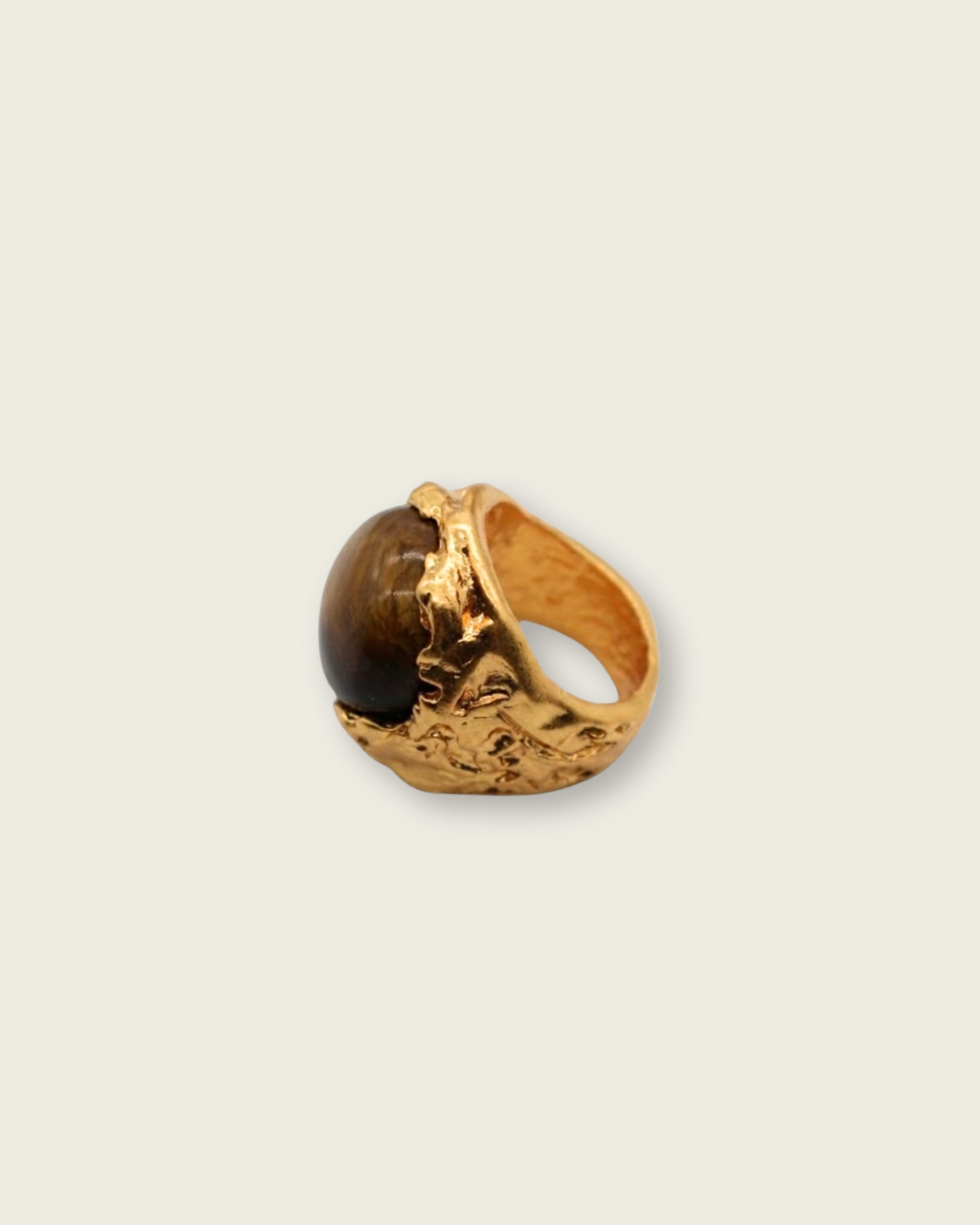 Tiger Eye Ring, Tiger Eye Statement Ring, Sculptural Ring, Molten Ring, Brass Statement Ring, Brass Ring, Statement Jewelry, Modern Ring, Organic Jewelry, Textured Brass Ring, Women's Statement Ring, Tiger Eye Jewelry, Sculptural Jewelry, Contemporary Ring, Gold Statement Ring, Everyday Statement Ring, Natural Tiger Eye Ring, VIEA Ring, VIEA Jewelry
