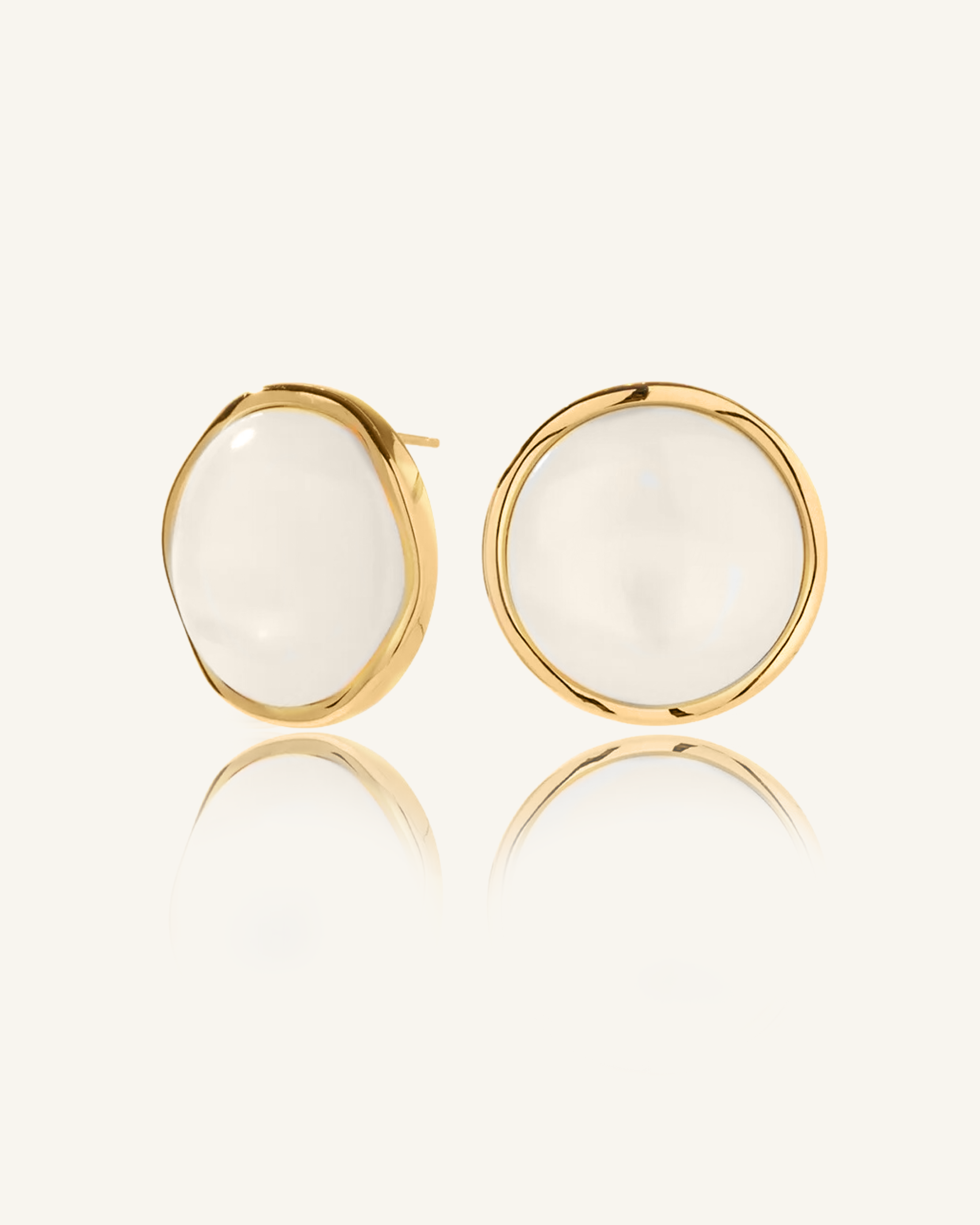 Cara Earrings with 18k gold coating and natural shell pearl studs.