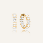 Claire Earrings in 18K gold, square-shaped huggie hoops with front-facing cubic zirconia stones.