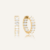 Claire Earrings in 18K gold, square-shaped huggie hoops with front-facing cubic zirconia stones.