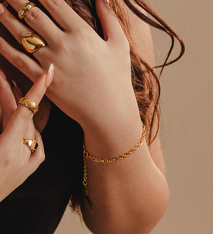 Closeup view of the Hera Bracelet worn on wrist, highlighting the delicate rope chain detail.