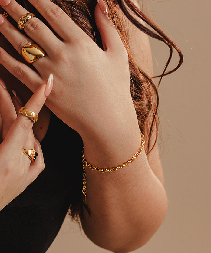 Closeup view of the Hera Bracelet worn on wrist, highlighting the delicate rope chain detail.