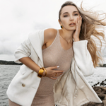 Indie Gold Cuff stacked, showing versatile styling options.