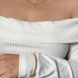Gold Iris Necklace worn for a classic look, ideal for gifting or everyday wear.