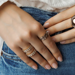 Close-up of Kalani Ring worn on hand, highlighting the textured, bold silver Cuban chain design.