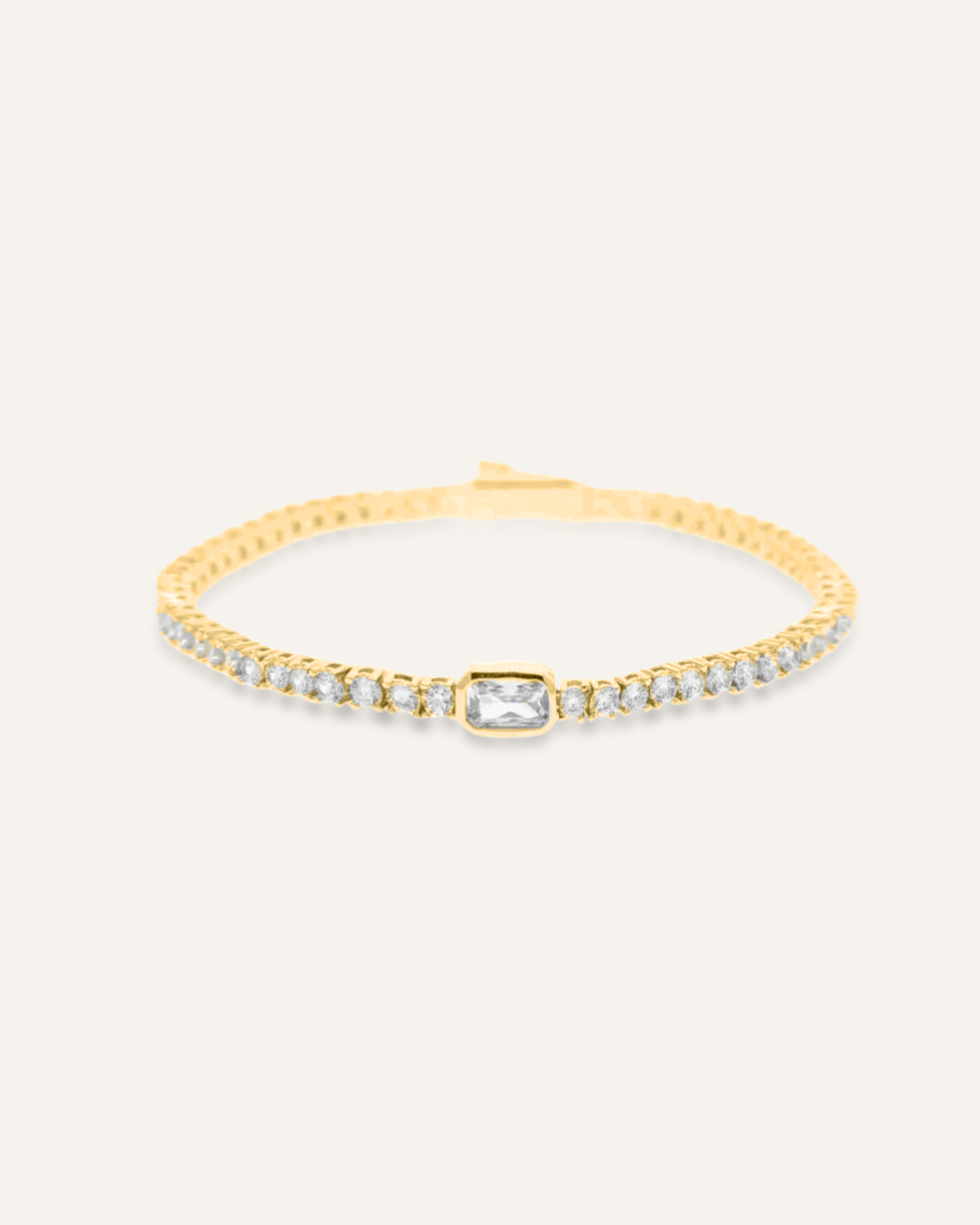 Gold Malvi Bracelet with zirconia stones and a bold rectangular centerpiece.
