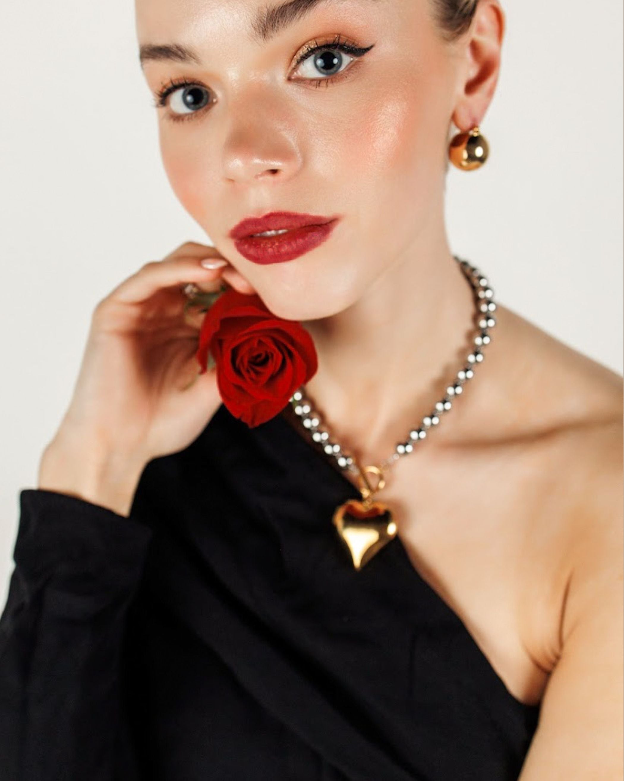 Model wearing Margaux Necklace styled as a bold, eye-catching statement piece.