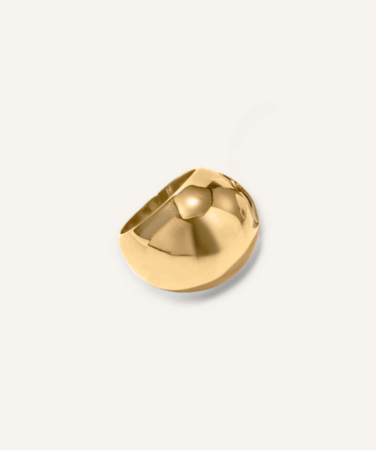 Flatlay of Ophelia Ring in 18k gold finish with bold dome silhouette.