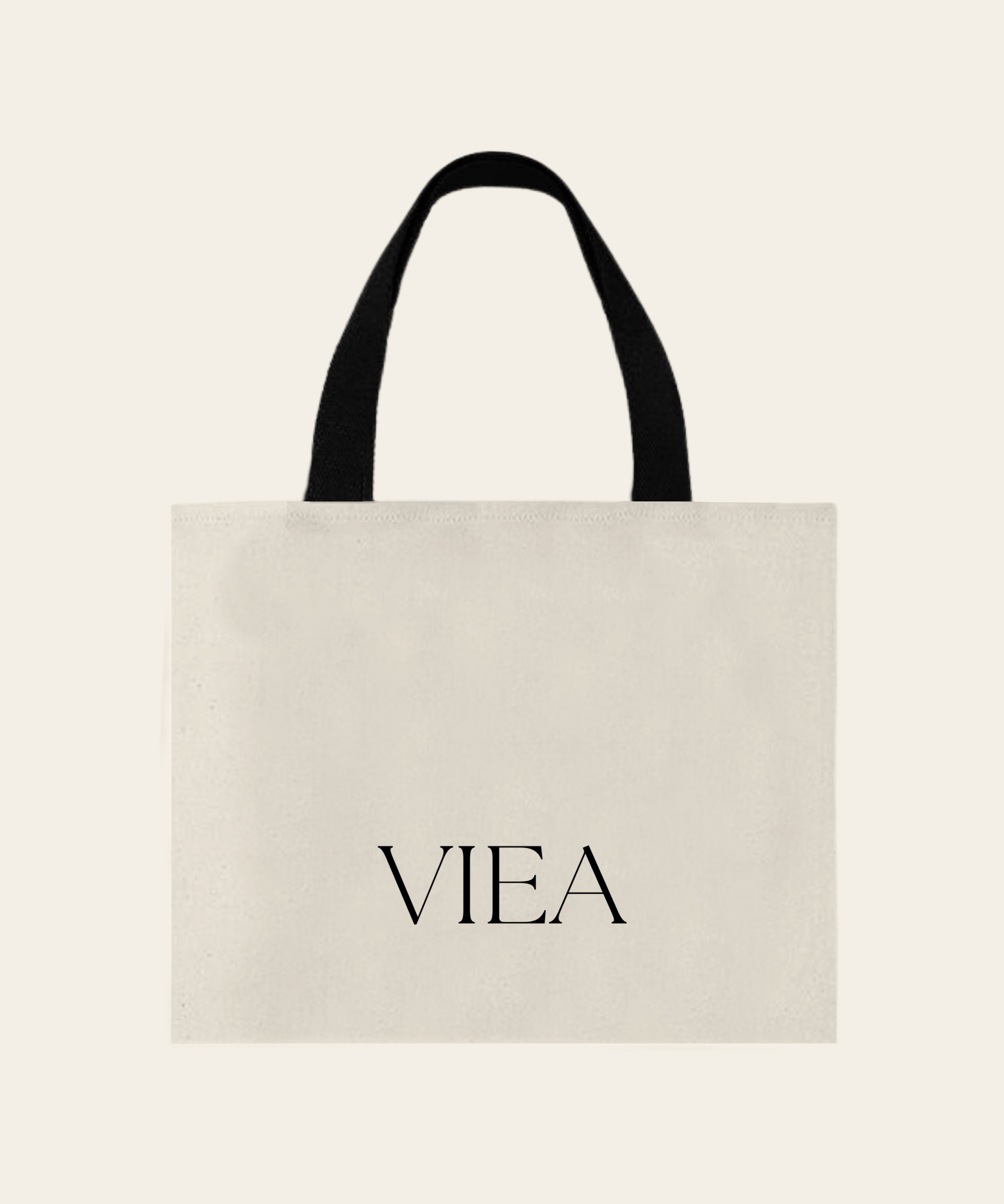 Viea Signature Tote Bag in cream and black canvas, minimalist style.