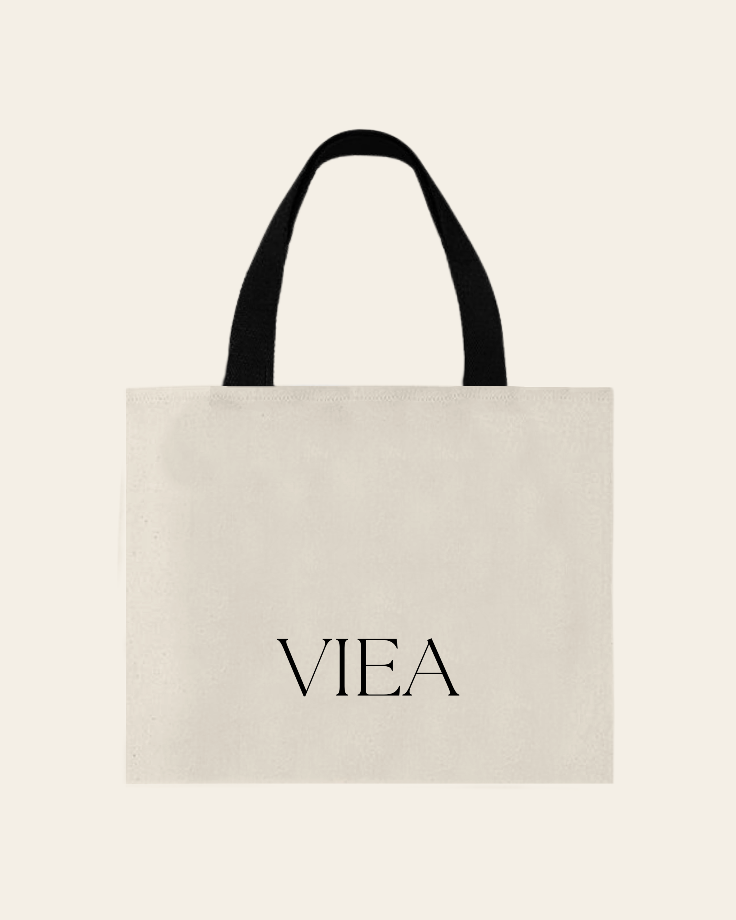 Viea Signature Tote Bag in cream and black canvas, minimalist style.