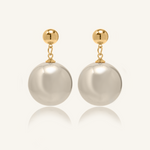 Zaila Earrings with bold 40mm faux pearl drop and gold-coated finish.