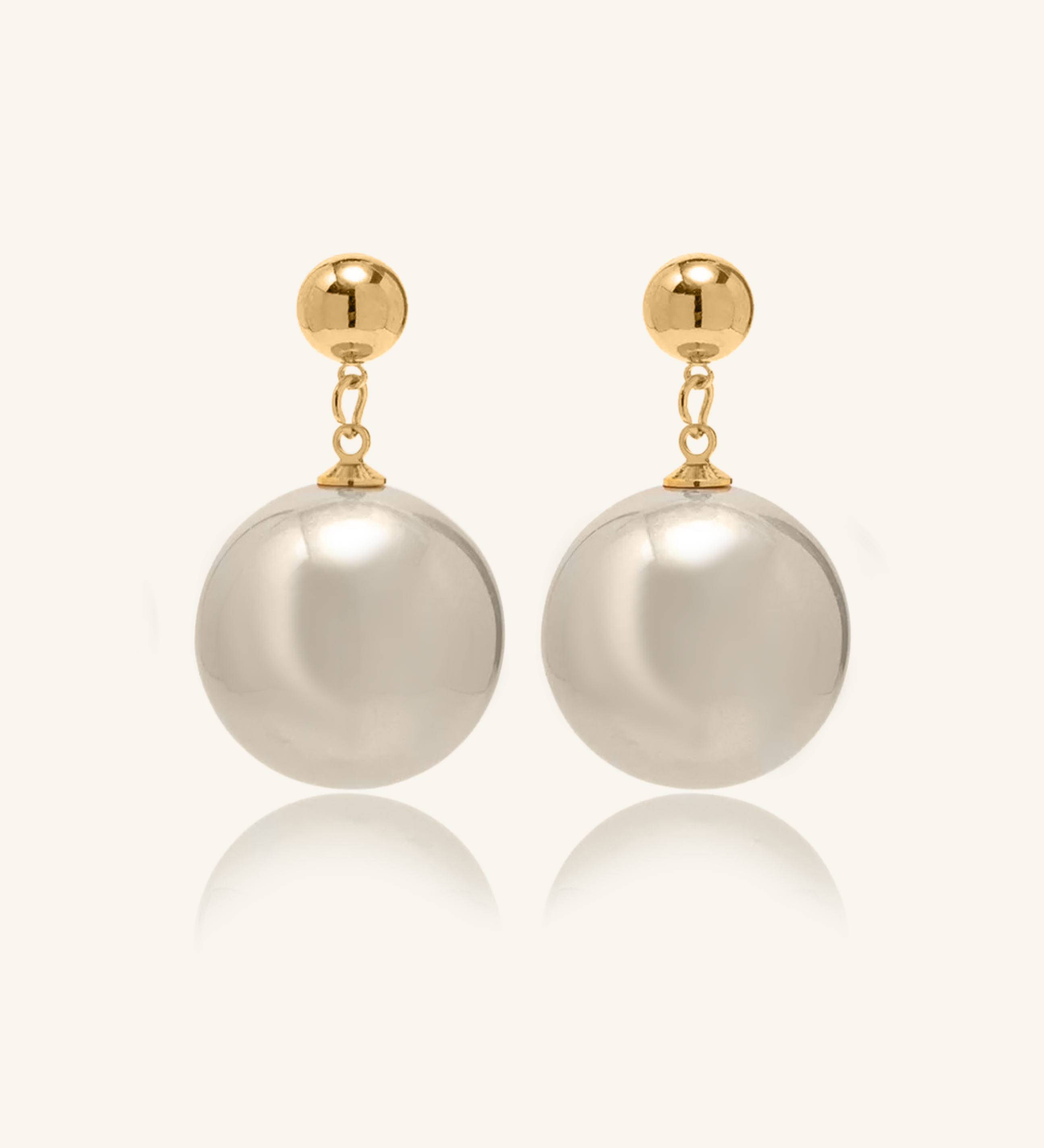 Zaila Earrings with bold 40mm faux pearl drop and gold-coated finish.
