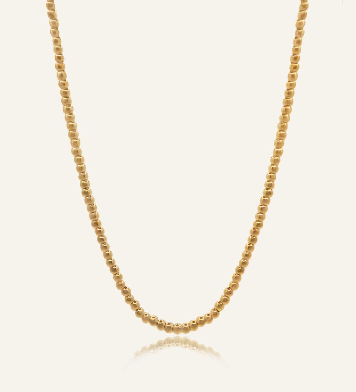 Amelia Necklace featuring a classic 18k gold-coated ball chain with lobster claw clasp.