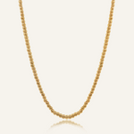 Amelia Necklace featuring a classic 18k gold-coated ball chain with lobster claw clasp.
