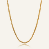 Amelia Necklace featuring a classic 18k gold-coated ball chain with lobster claw clasp.