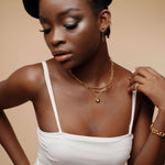 Amelia Necklace styled on a model in portrait view, perfect for everyday elegance.