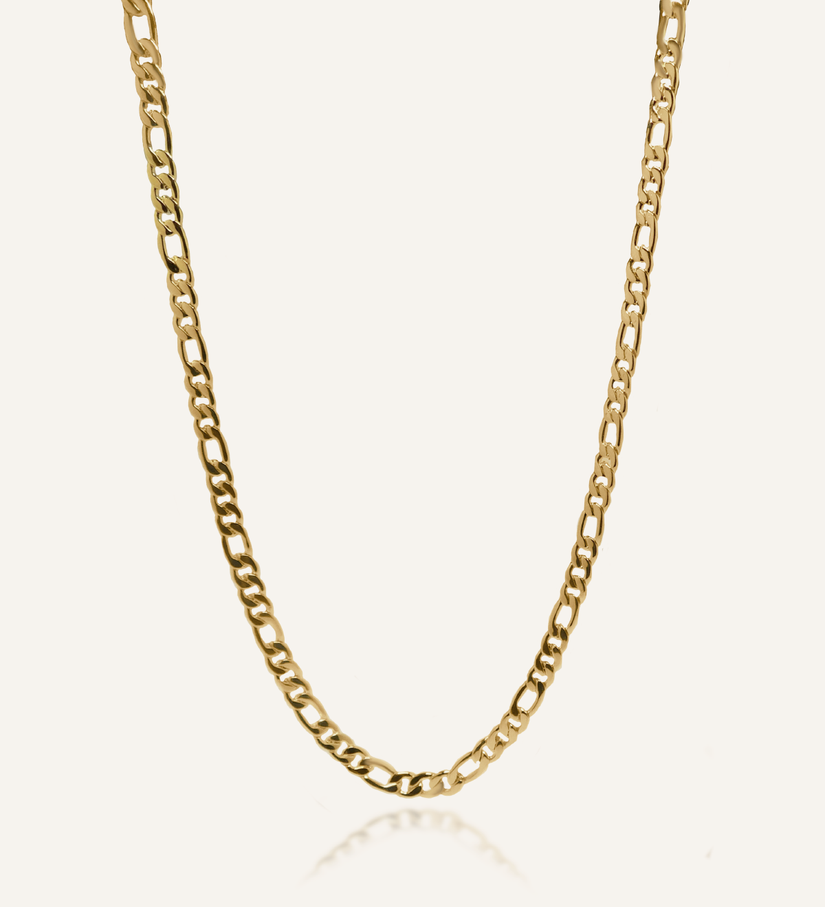Caspian Necklace with classic 18k gold-coated figaro chain design.
