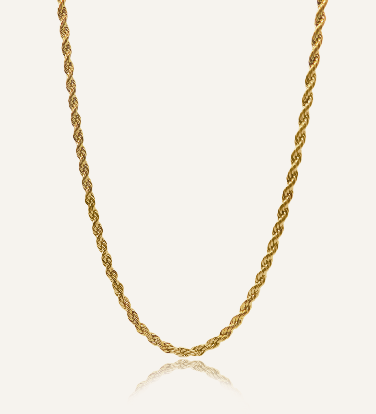 Damian Necklace in 18k gold coating with minimalist rope chain design and secure lobster clasp.
