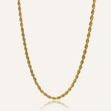 Damian Necklace in 18k gold coating with minimalist rope chain design and secure lobster clasp.