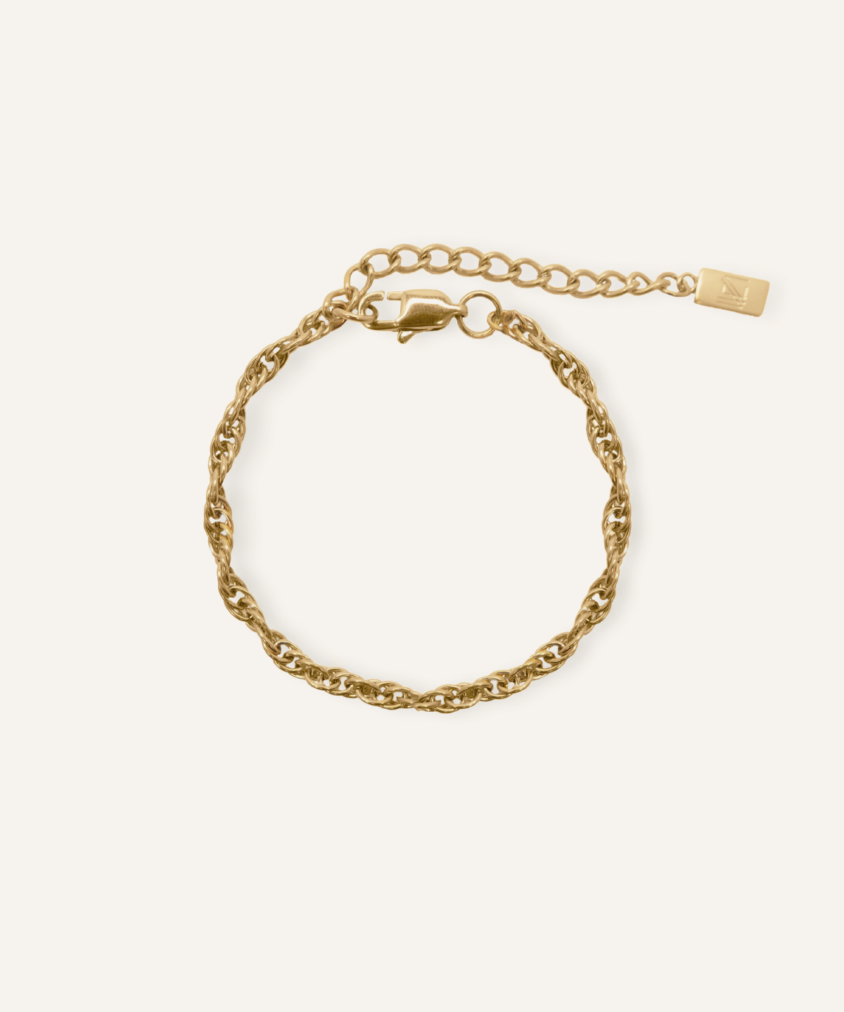 Product image of the Hera Bracelet showing its twisted 18K gold-coated rope chain design.