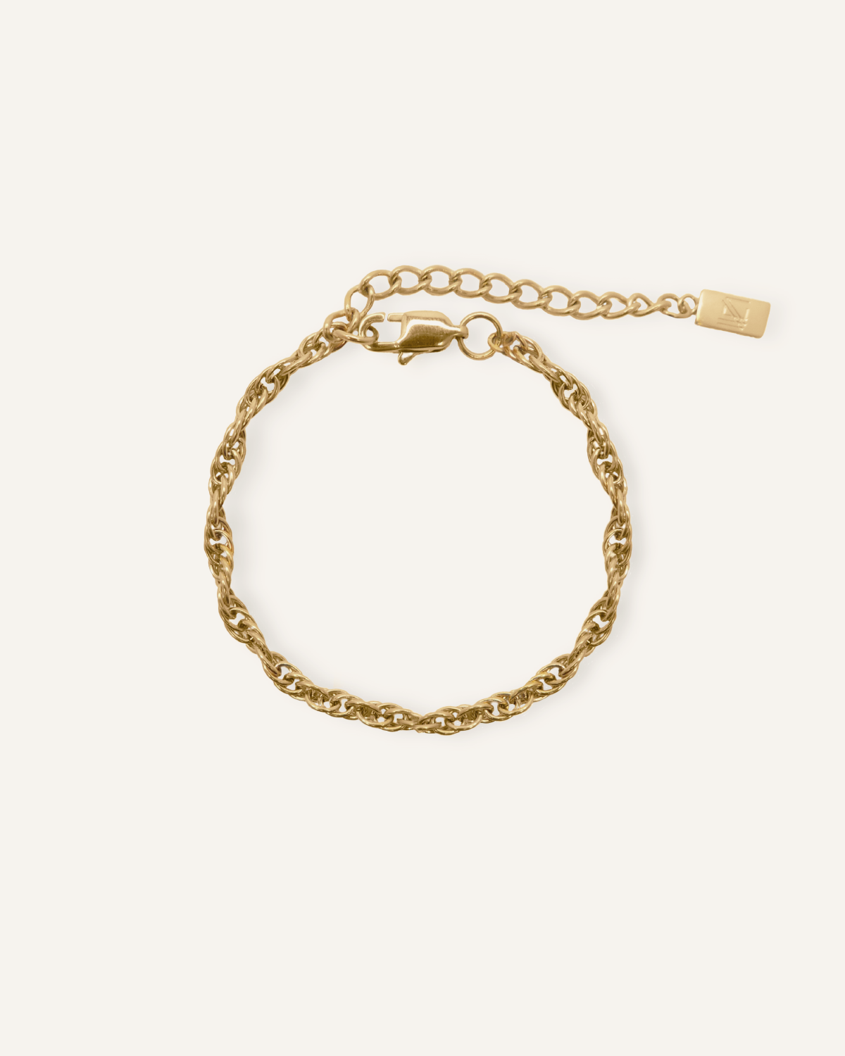 Product image of the Hera Bracelet showing its twisted 18K gold-coated rope chain design.