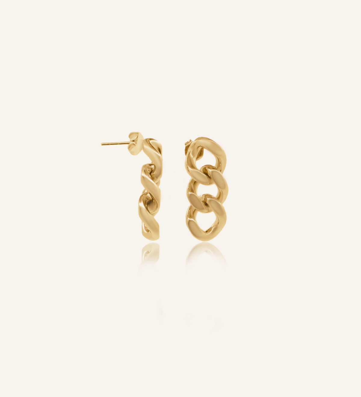 Kyra Earrings featuring 18k gold coated Cuban chain links with push-back closure.