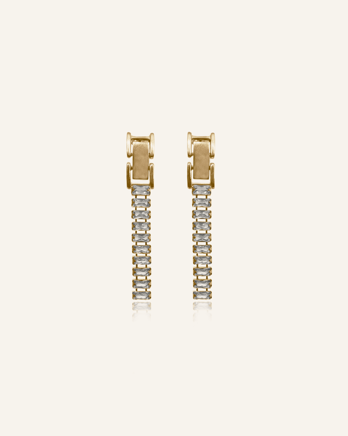 Viea Laena Earrings featuring 18k gold and white zircon rhinestones.