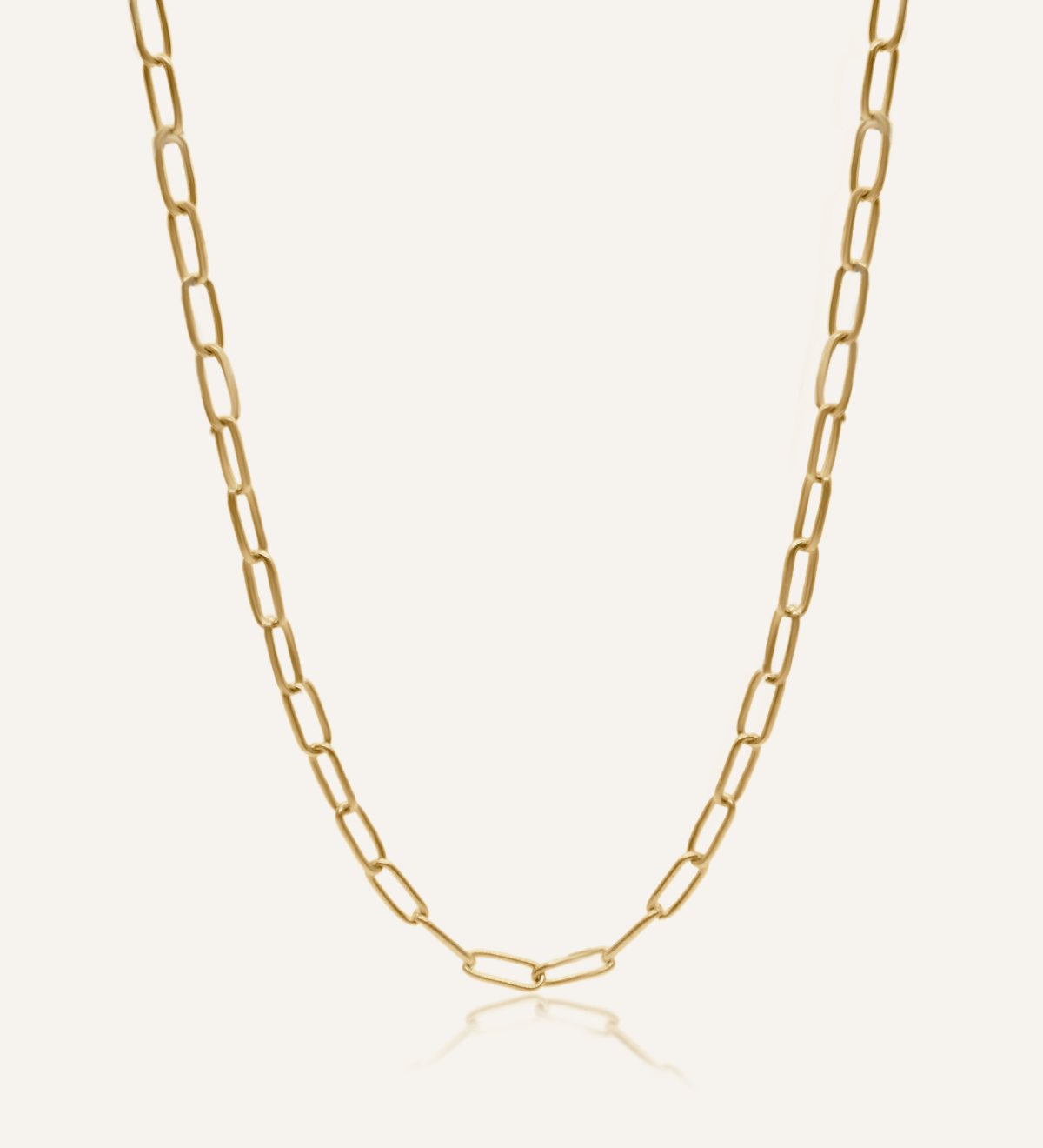 Product shot of the Tawnie Necklace showing its 18K gold-coated paperclip chain design.