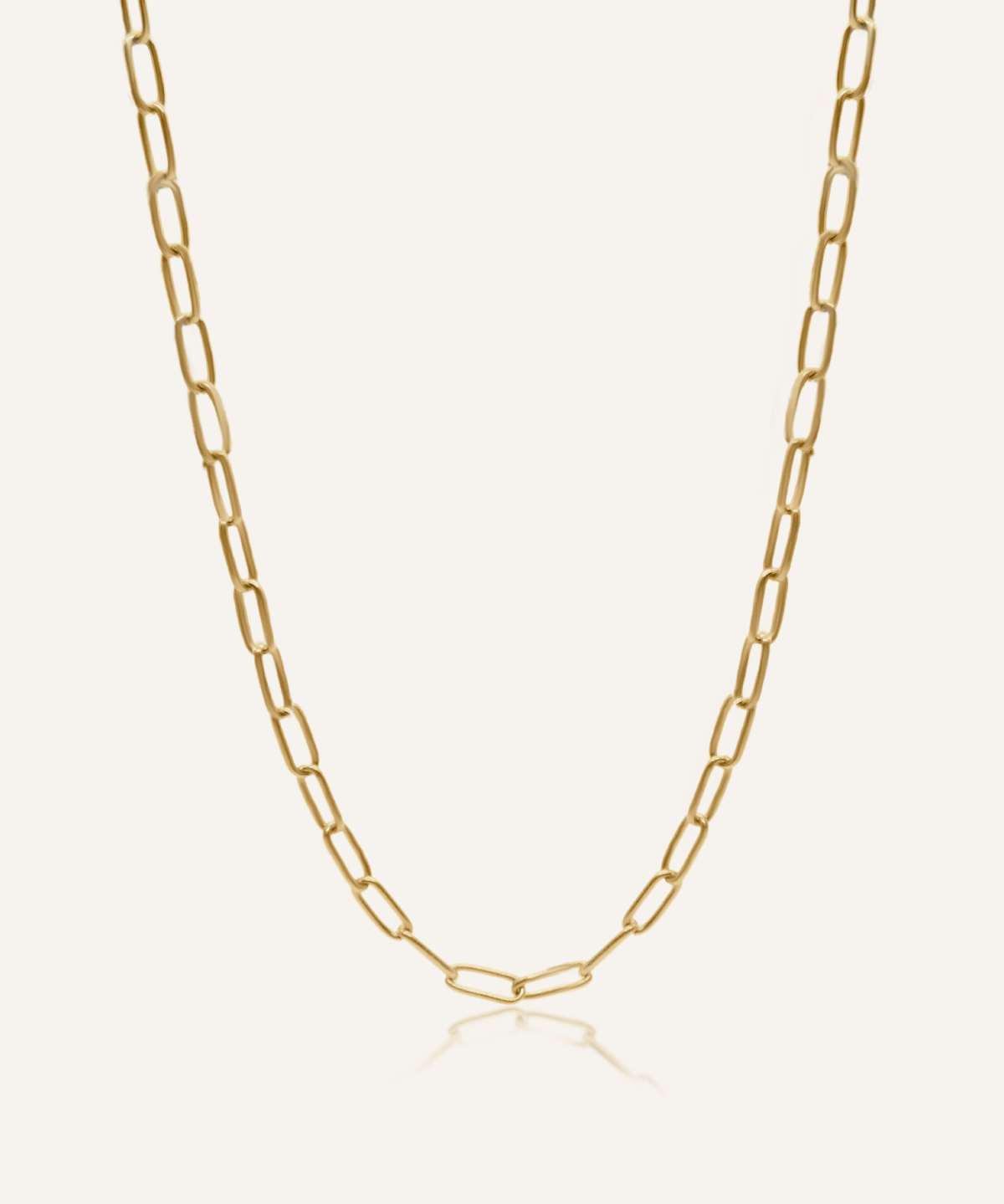 Product shot of the Tawnie Necklace showing its 18K gold-coated paperclip chain design.