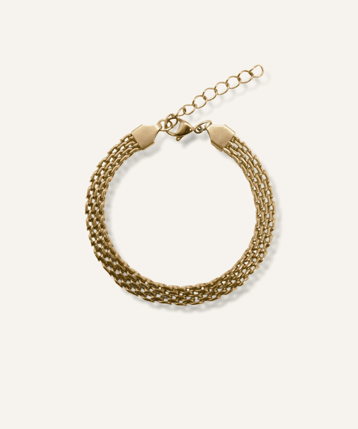 Zuri Bracelet showcasing a bold mesh gold chain with lobster clasp.