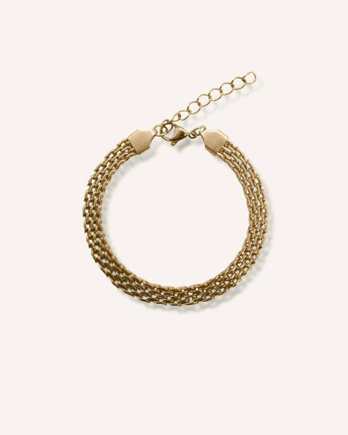 Zuri Bracelet showcasing a bold mesh gold chain with lobster clasp.